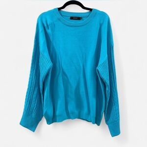 Teal Crew Neck Sweater with Knitted Sleeves